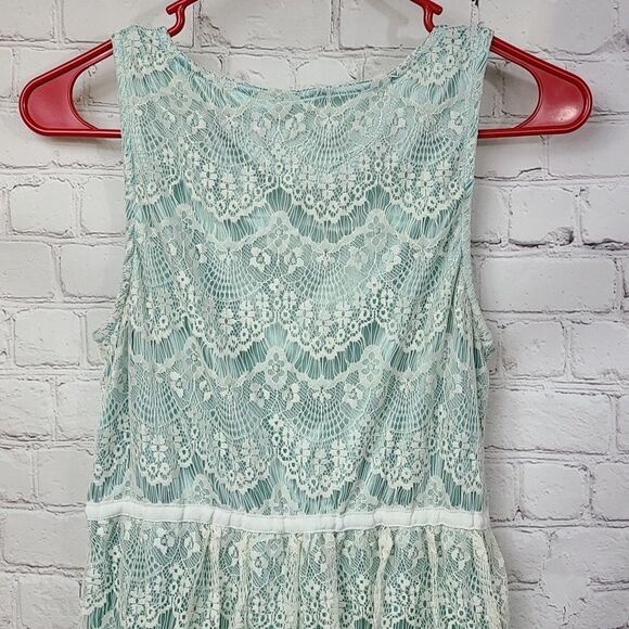 Lulus Others Follow Lana Mint and White Lace Dress Sleeveless Stretch Knit Mini - Picture 14 of 16